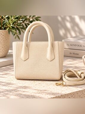 Dagne Dover - Cream Leather Bag with Top Handles